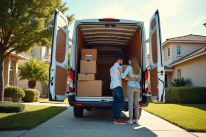 Camion de déménagement spacieux avec des cartons et meubles