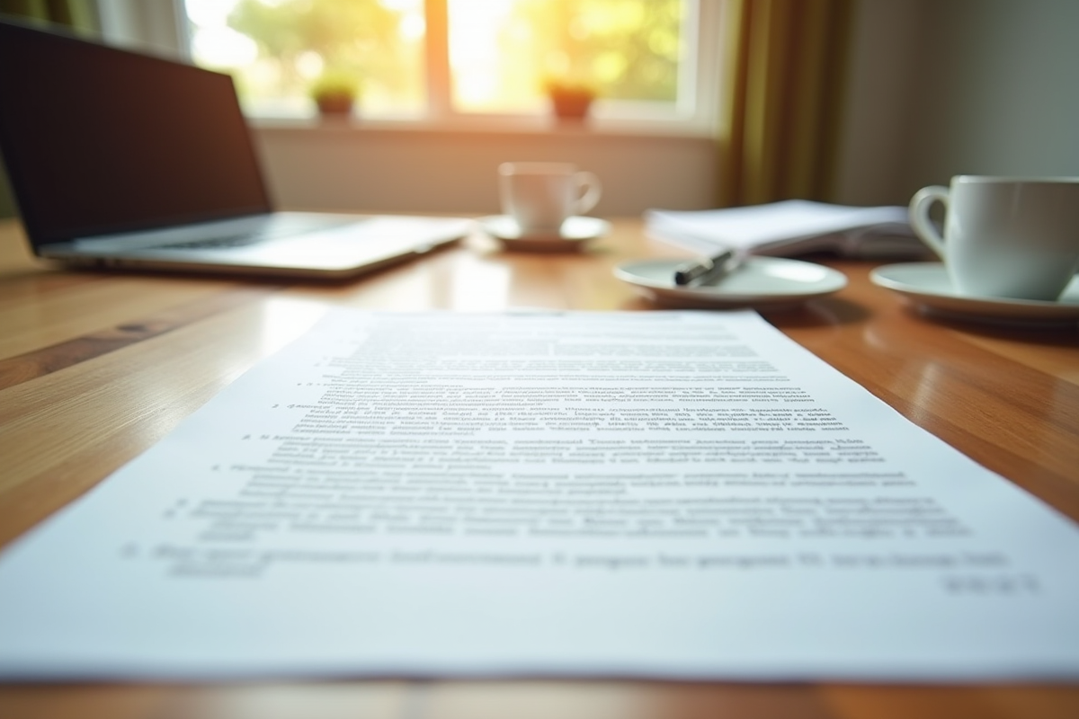 Contrat de location détaillé sur un bureau en bois lumineux