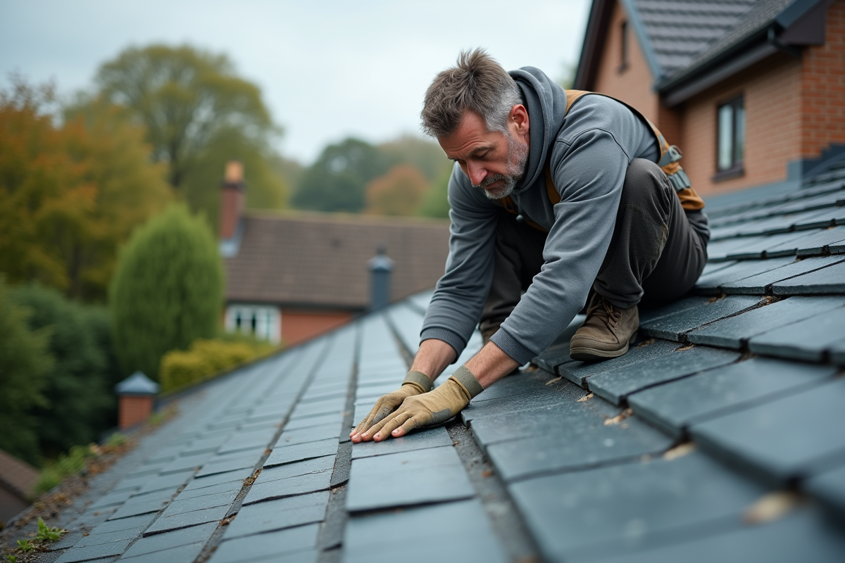 Charpentier de toit en action sur une maison moderne