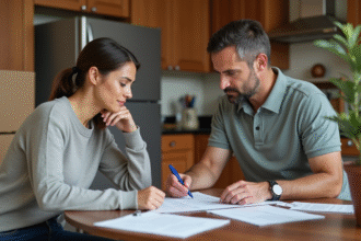 Femme et agent de déménagement discutant de papiers