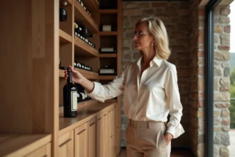 Cave à vin élégante aménagée sous un escalier avec rangement pratique