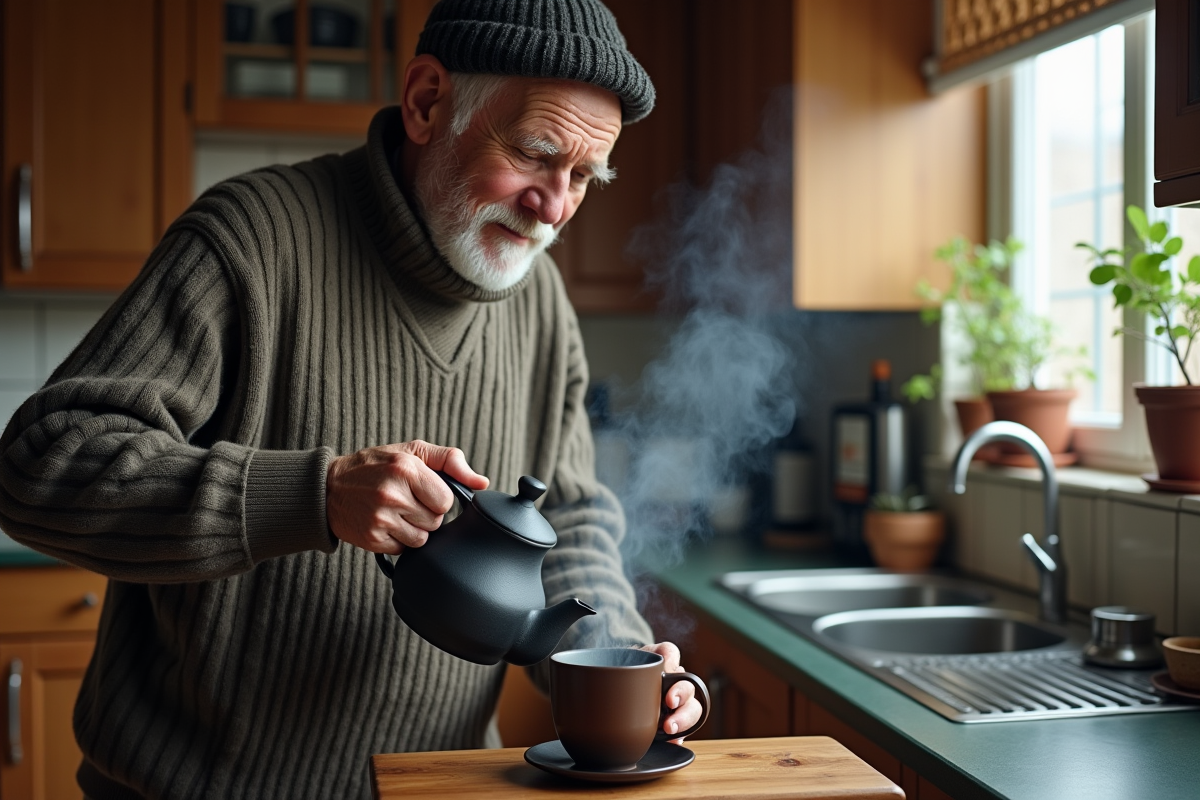 Homme âgé versant de l