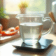 Verre mesureur avec 400 ml d'eau sur balance numérique
